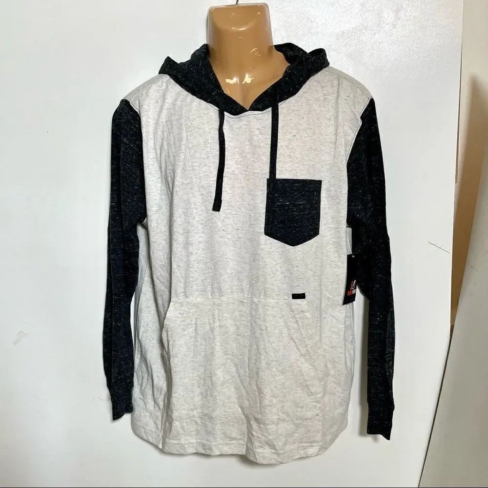 NWT Amplify L Men Ivory Grey Long sleeve hoodie hooded t-shirt light sweatshirt